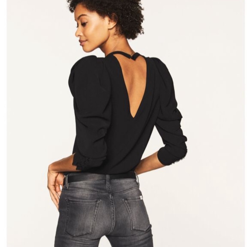 BA&SH Manon Black Puff-Sleeve Top